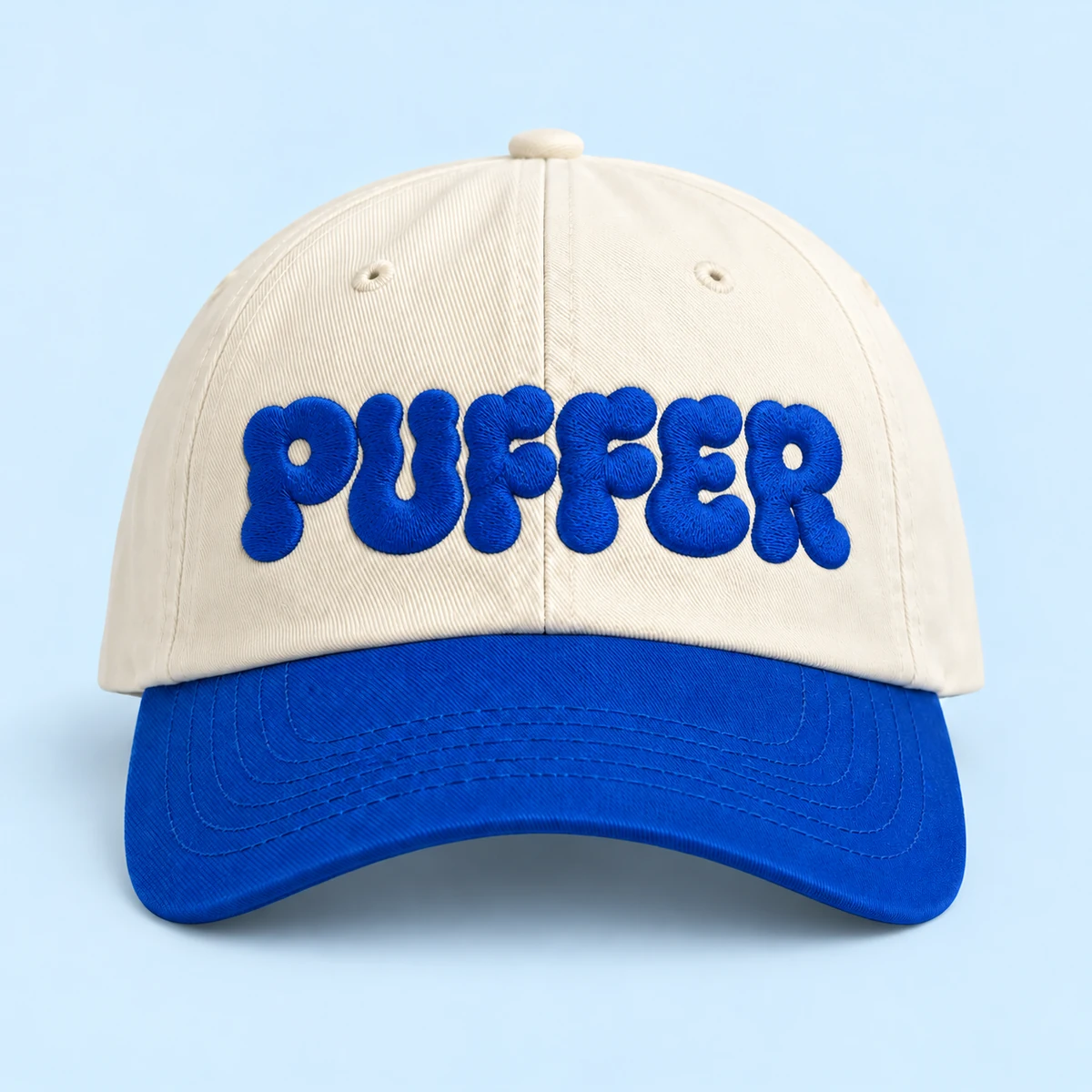 Everyday Cap — Front — Cream / Cobalt embroidery — digital product mockup
