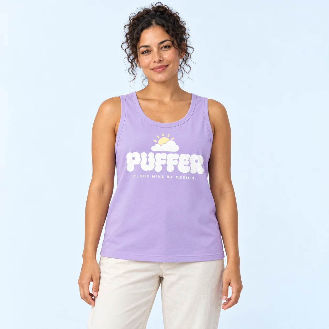 Daydream Tank — On model — Lavender / White / Butter yellow — digital mockup
